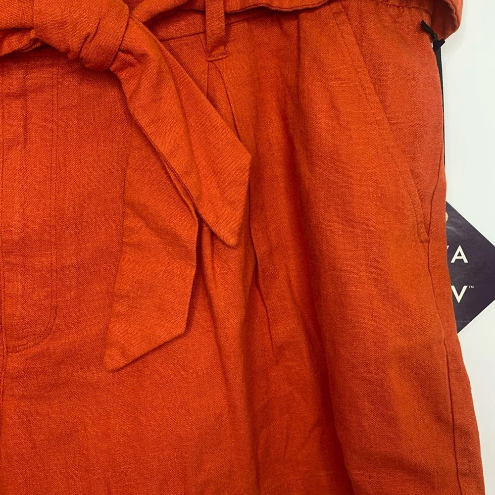 AVA & VIV SIZE 1X NEW LINEN BLEND SHORTS ORANGE RUST BELTED